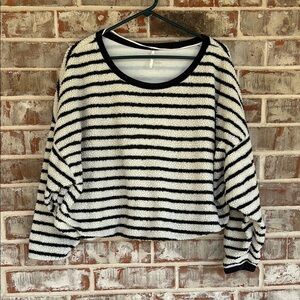 Free People Briton Black and White Striped Fuzzy Knit Cropped Sweater